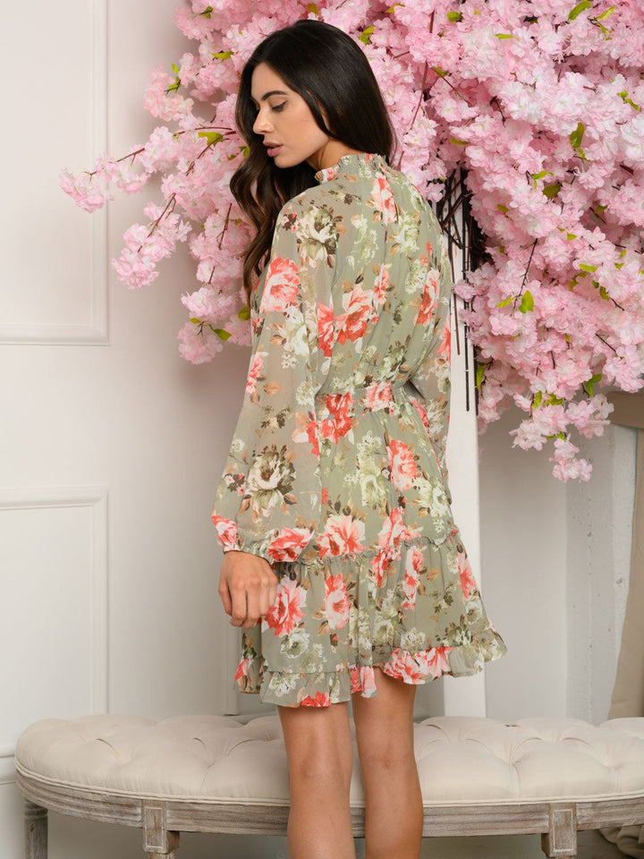 WOMEN'S LONG SLEEVE FLORAL MINI DRESS