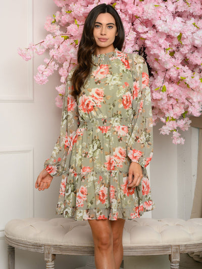 WOMEN'S LONG SLEEVE FLORAL MINI DRESS