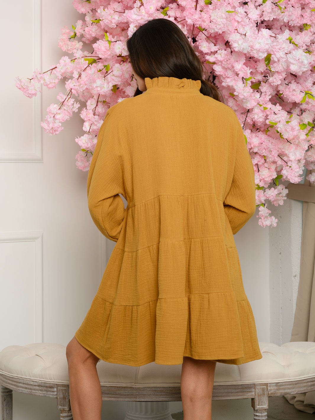 WOMEN'S LONG SLEEVE LINEN MINI DRESS