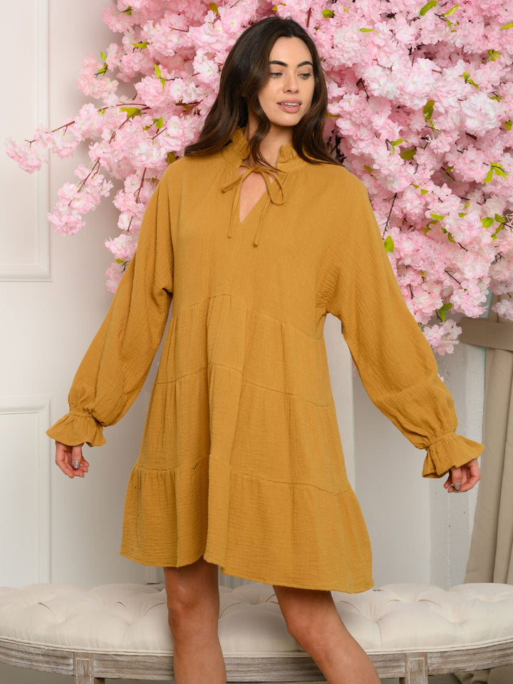 WOMEN'S LONG SLEEVE LINEN MINI DRESS