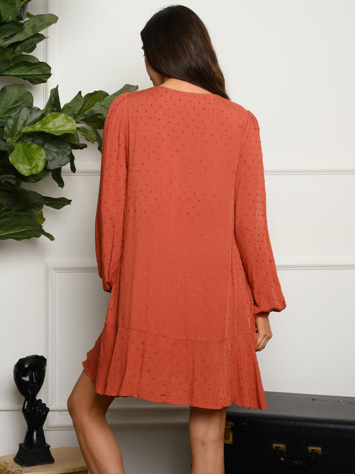 WOMEN'S LONG SLEEVE LAYERED SWISS DOT MINI DRESS