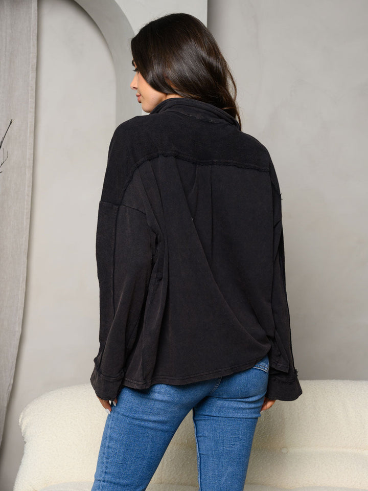 WOMEN'S LONG SLEEVE MINERAL WASHED BUTTON UP JACKET