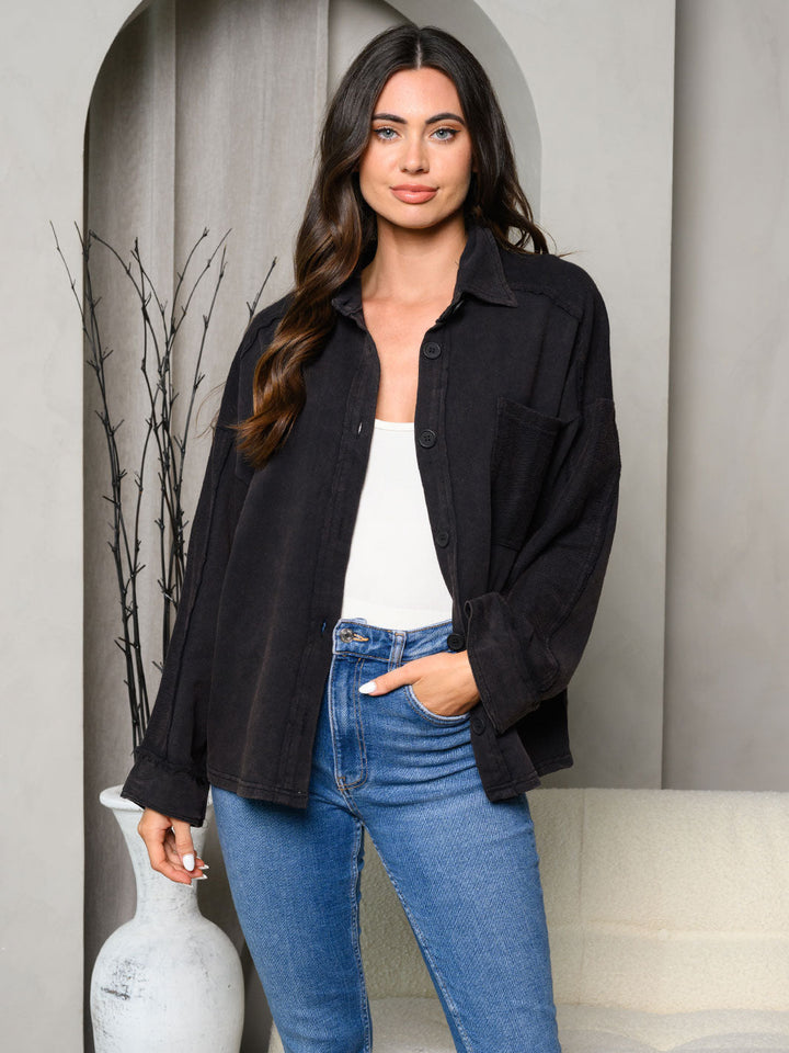 WOMEN'S LONG SLEEVE MINERAL WASHED BUTTON UP JACKET