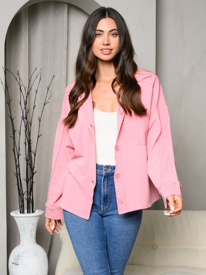 WOMEN'S LONG SLEEVE MINERAL WASHED BUTTON UP JACKET