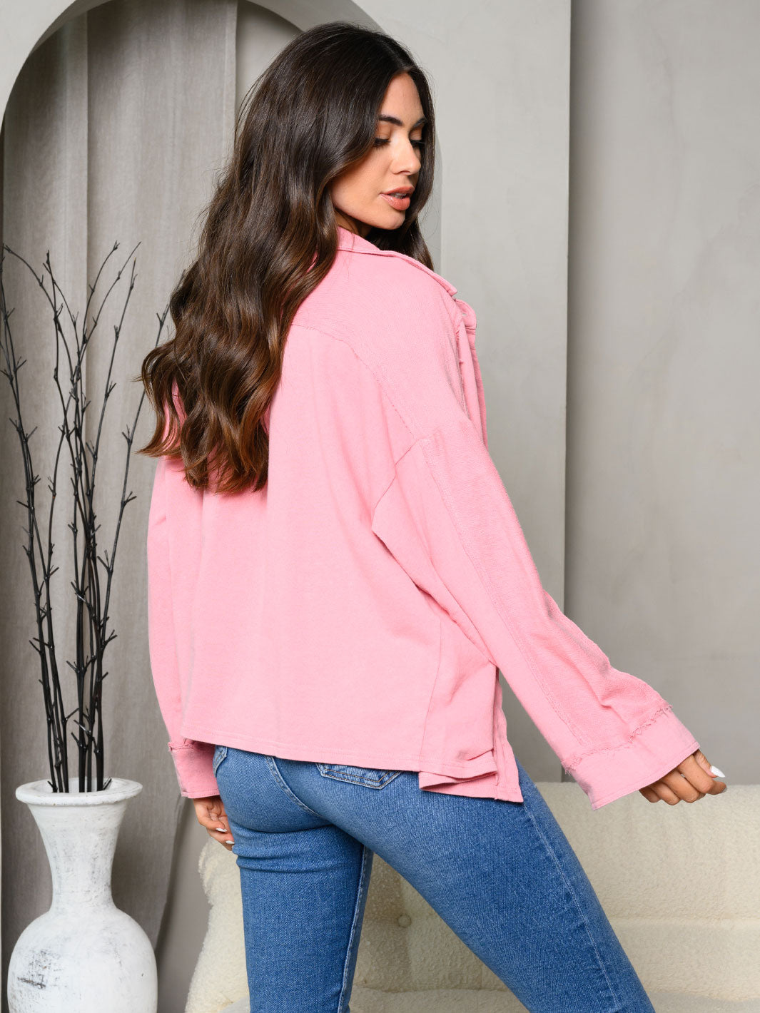 WOMEN'S LONG SLEEVE MINERAL WASHED BUTTON UP JACKET