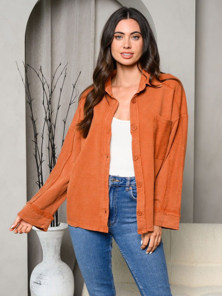 WOMEN'S LONG SLEEVE MINERAL WASHED BUTTON UP JACKET