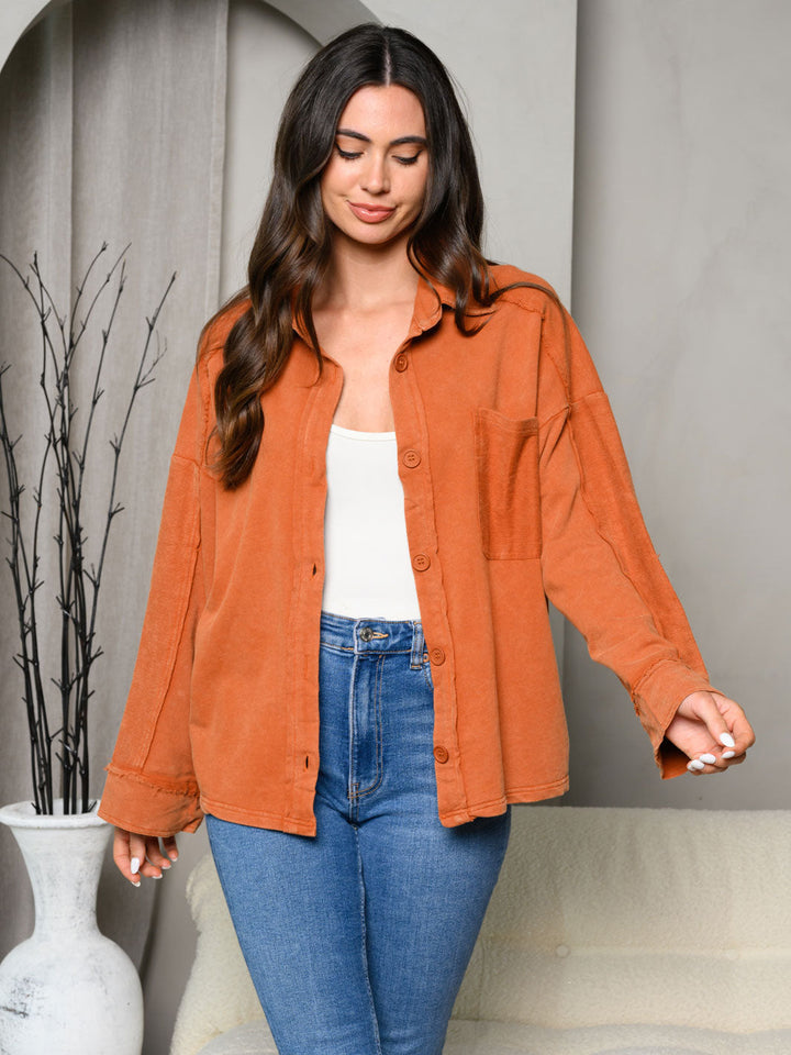 WOMEN'S LONG SLEEVE MINERAL WASHED BUTTON UP JACKET