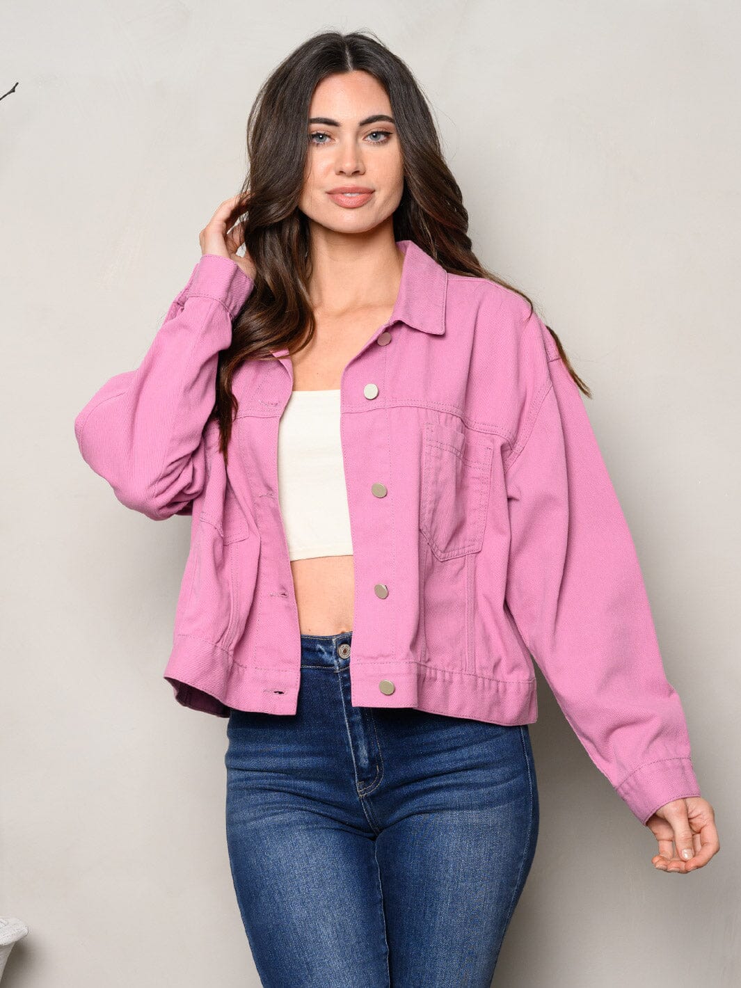 WOMEN'S LONG SLEEVE BUTTON UP FRONT POCKETS DENIM JACKET