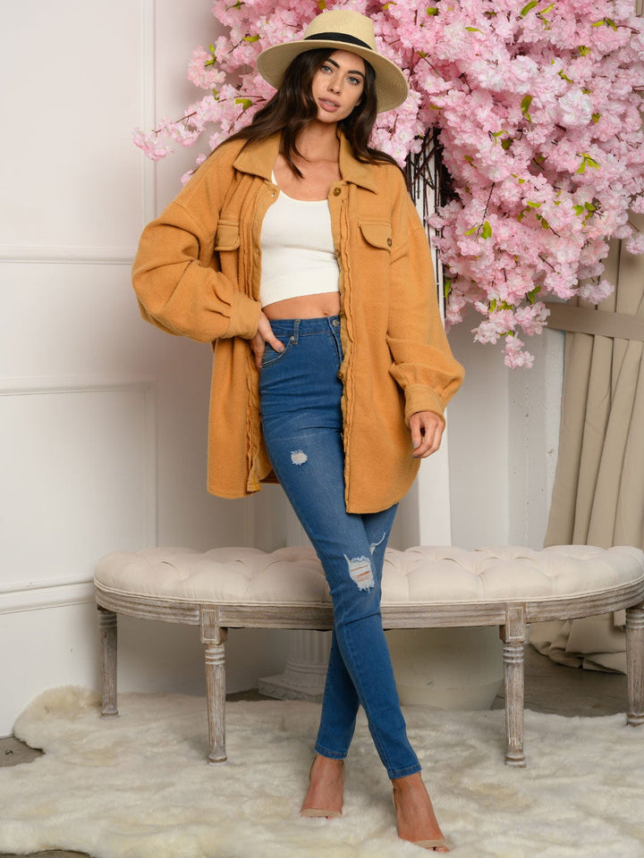 WOMEN'S BUTTON UP COLLAR POCKETS JACKET