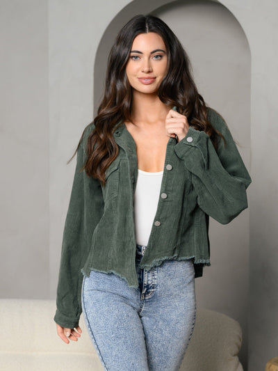 WOMEN'S CORDUROY COLLAR WITH FRONT POCKET JACKET