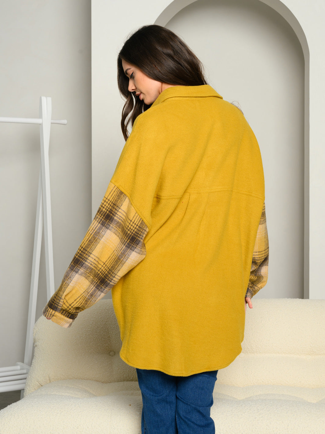 WOMEN'S OVERSIZED BUTTON UP COLOR BLOCK TOP