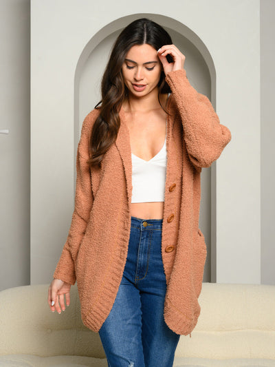 WOMEN'S HOODED BUTTON UP CARDIGAN