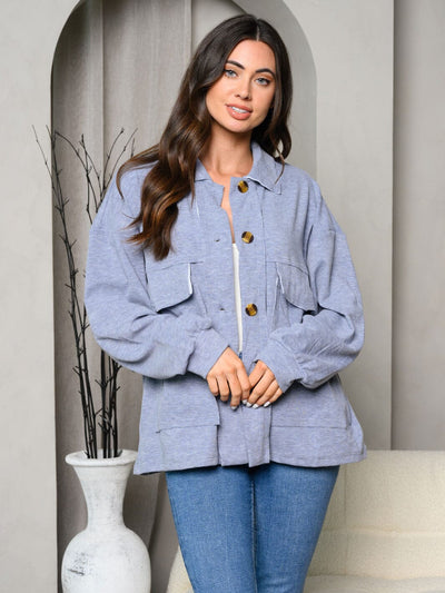 WOMEN'S LONG SLEEVE SOLID FRONT POCKETS JACKET