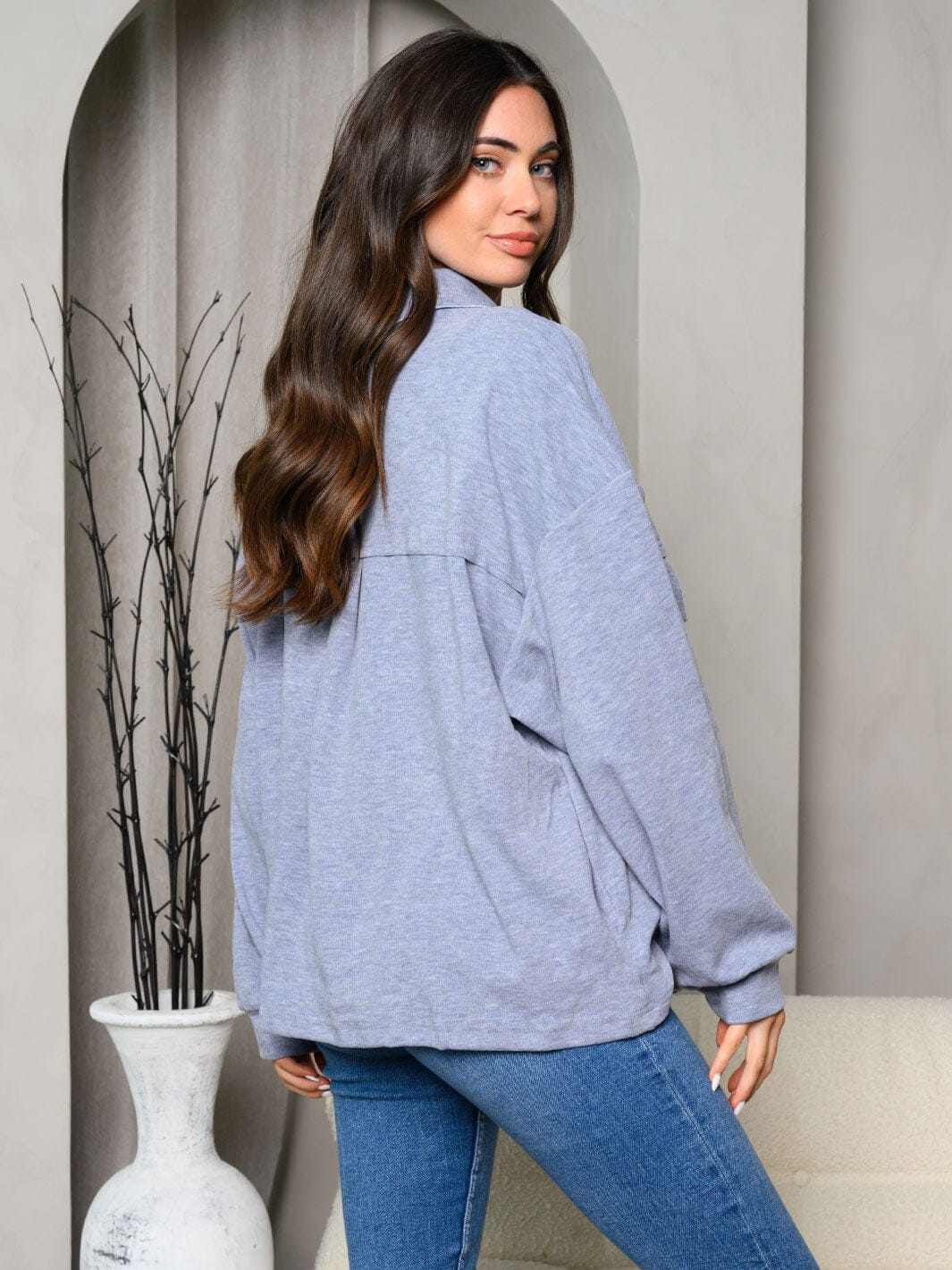 WOMEN'S LONG SLEEVE SOLID FRONT POCKETS JACKET