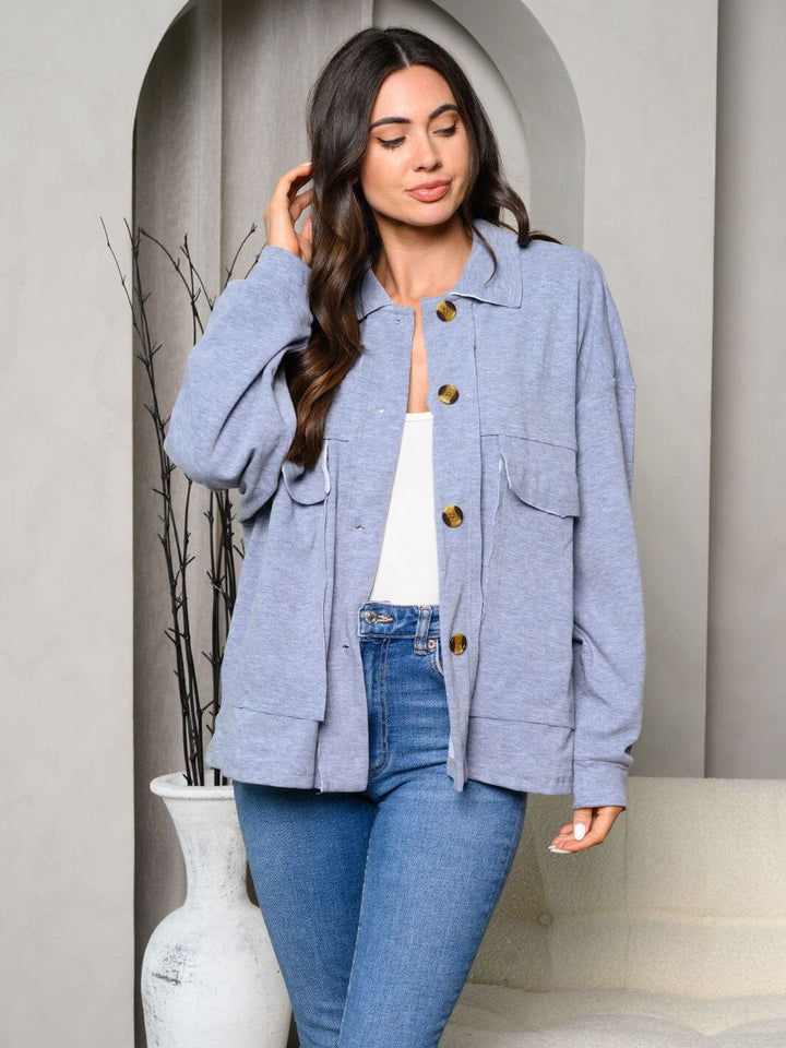 WOMEN'S LONG SLEEVE SOLID FRONT POCKETS JACKET