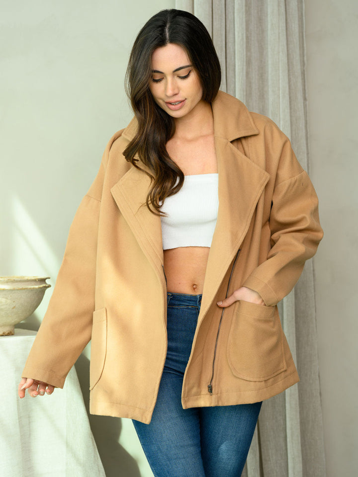 WOMEN'S LONG SLEEVE COLLAR POCKETS JACKET