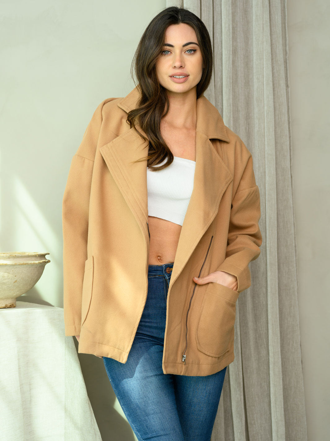 WOMEN'S LONG SLEEVE COLLAR POCKETS JACKET