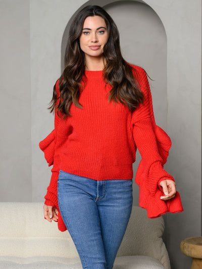 WOMEN'S KNITTED FRILL DETAILED LONG SLEEVE SWEATER
