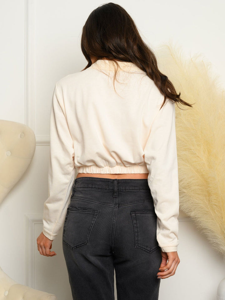 WOMEN'S LONG BELL SLEEVE COLLAR CROP TOP