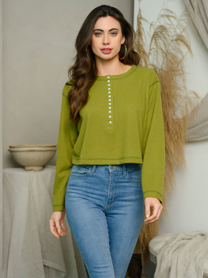 WOMEN'S LONG SLEEVE BUTTON DETAIL TOP
