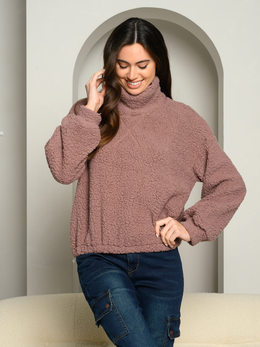 WOMEN'S MOCK NECK PULL OVER SWEATER