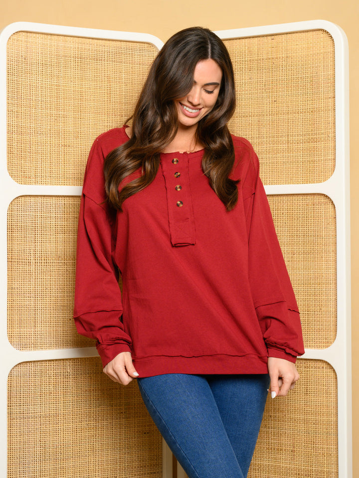 WOMEN'S LONG SLEEVE BUTTON DETAILS TOP