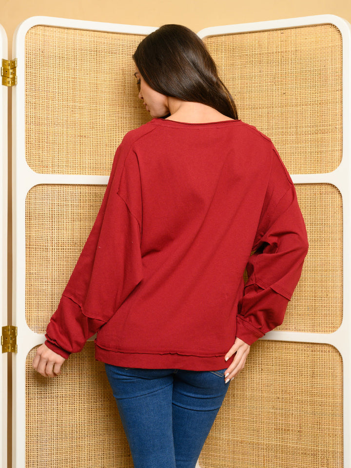 WOMEN'S LONG SLEEVE BUTTON DETAILS TOP