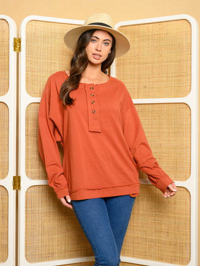 WOMEN'S LONG SLEEVE BUTTON DETAILS TOP