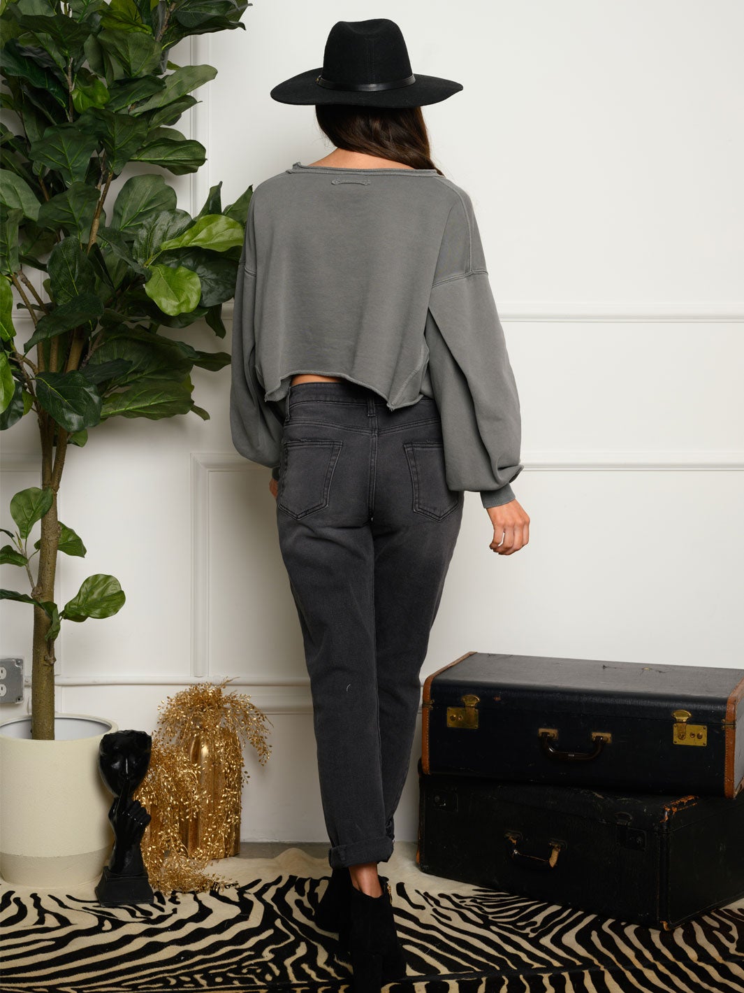 WOMEN'S PUFF LONG BELL SLEEVE CROP TOP