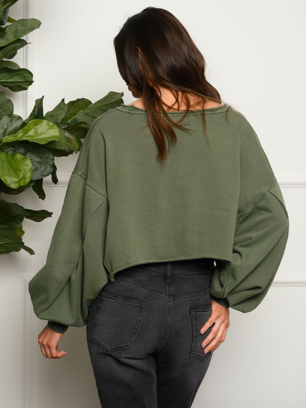 WOMEN'S PUFF LONG BELL SLEEVE CROP TOP