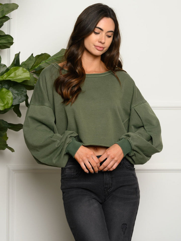 WOMEN'S PUFF LONG BELL SLEEVE CROP TOP