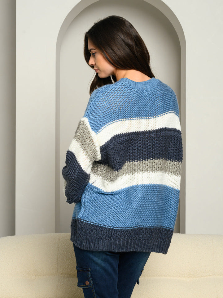 WOMEN'S LONG SLEEVE COLOR BLOCK SWEATER