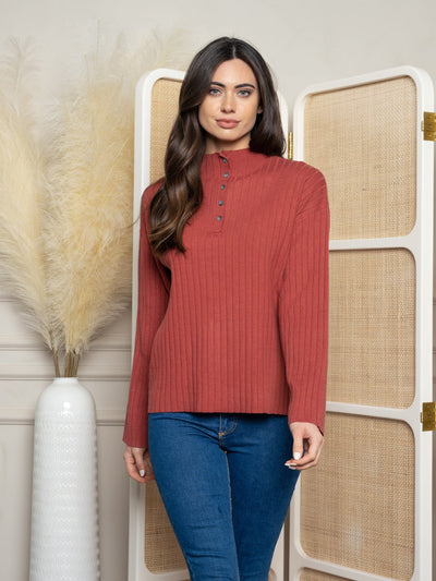 WOMEN'S LONG SLEEVE RIBBED KNIT TOP