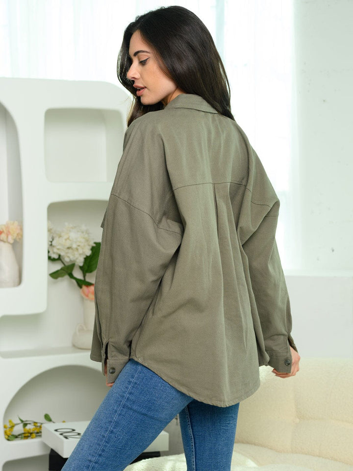 WOMEN'S LONG SLEEVES BUTTON UP OVERSIZED TOP