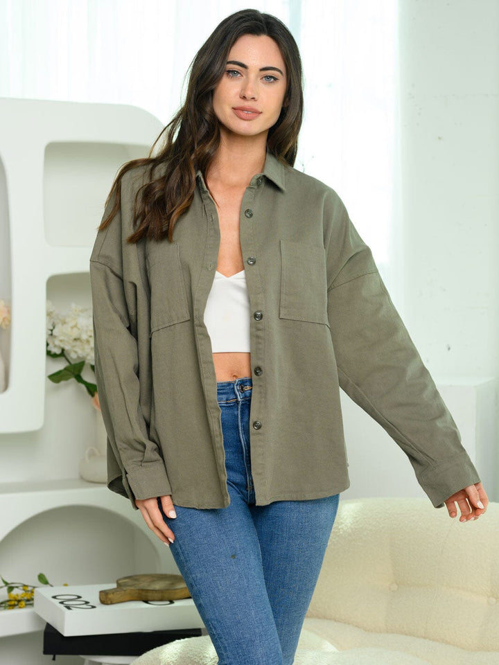 WOMEN'S LONG SLEEVES BUTTON UP OVERSIZED TOP