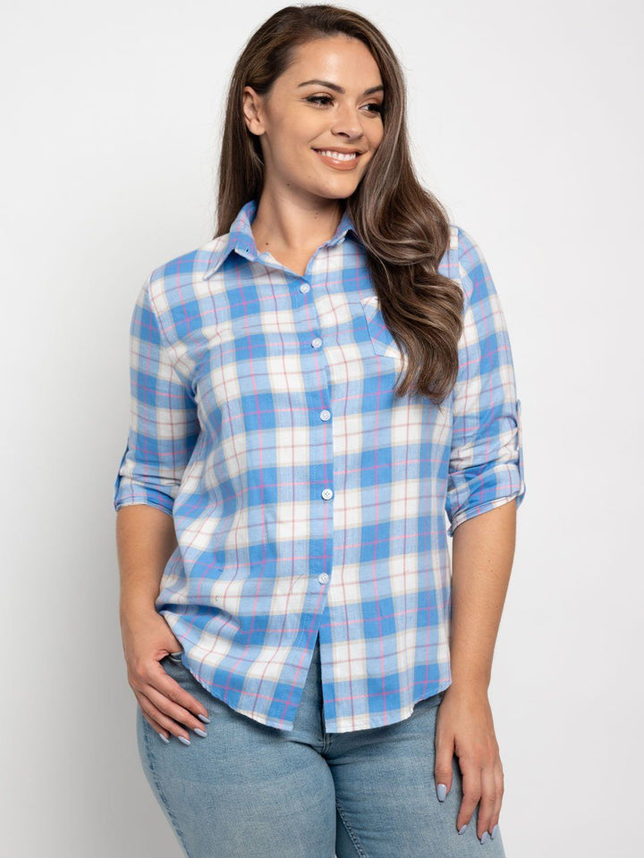 PLUS SIZE BUTTON DOWN FLANNEL TOP
