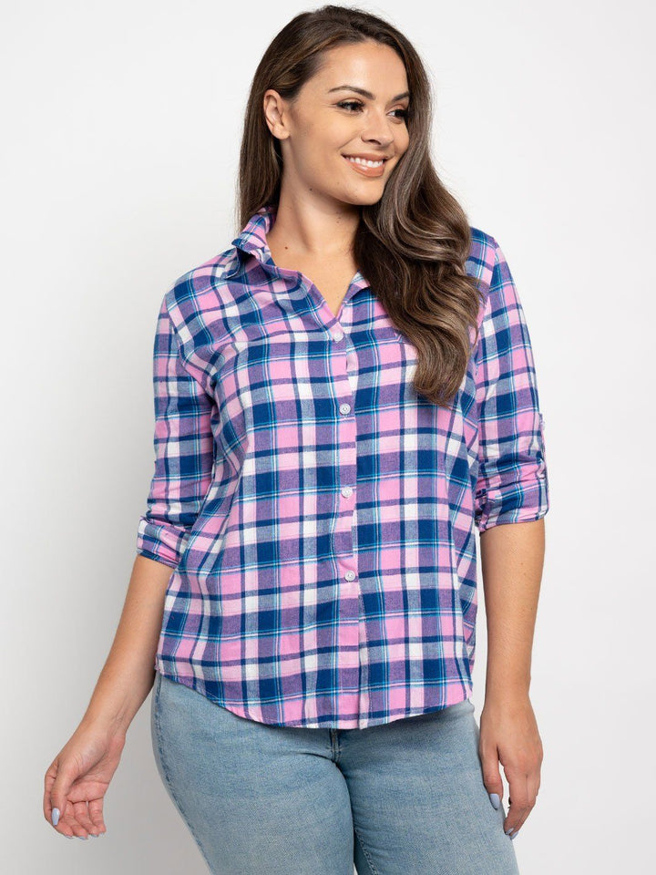 PLUS SIZE BUTTON DOWN FLANNEL TOP