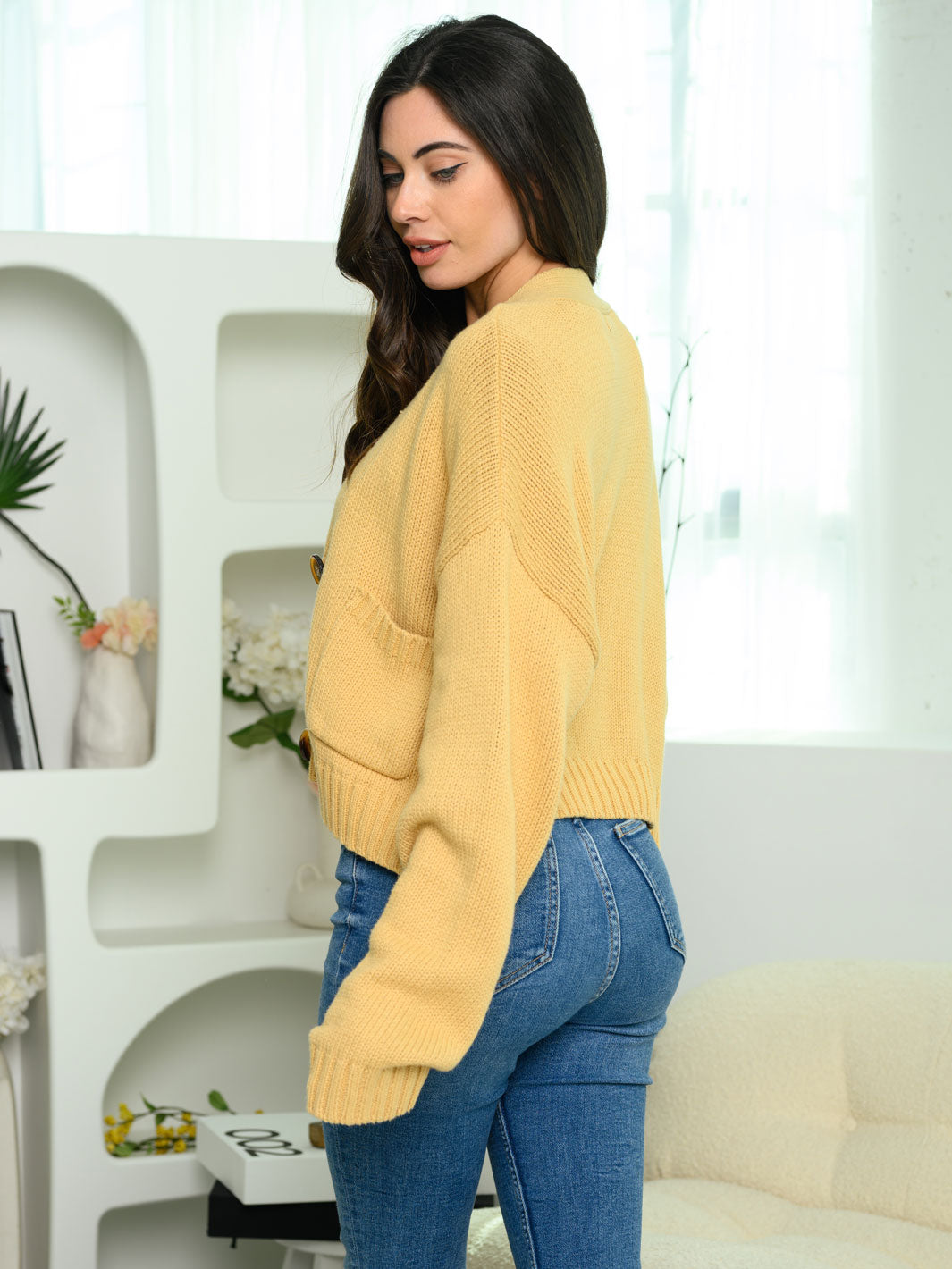 WOMEN'S LONG SLEEVE FRONT POCKET CARDIGAN