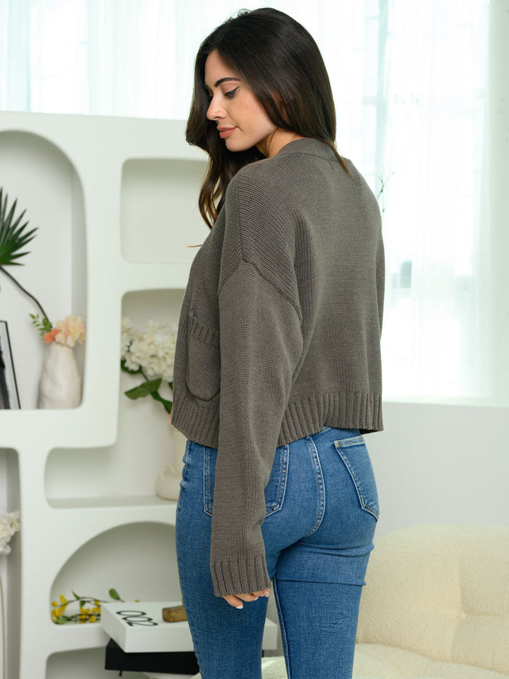 WOMEN'S LONG SLEEVE FRONT POCKET CARDIGAN