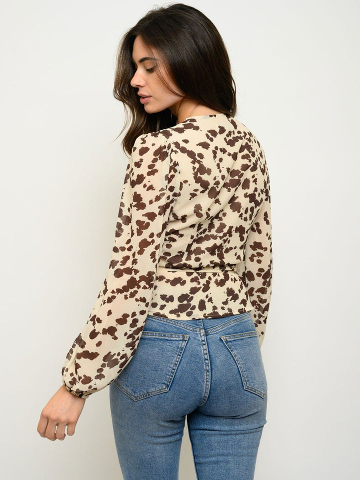 WOMEN'S LONG SLEEVE ANIMAL PRINT WRAP TO