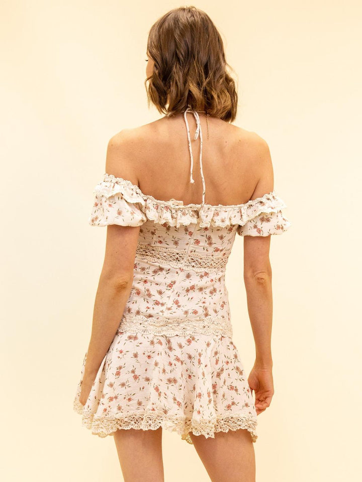 WOMEN'S IVORY DITSY PRINT MINI DRESS
