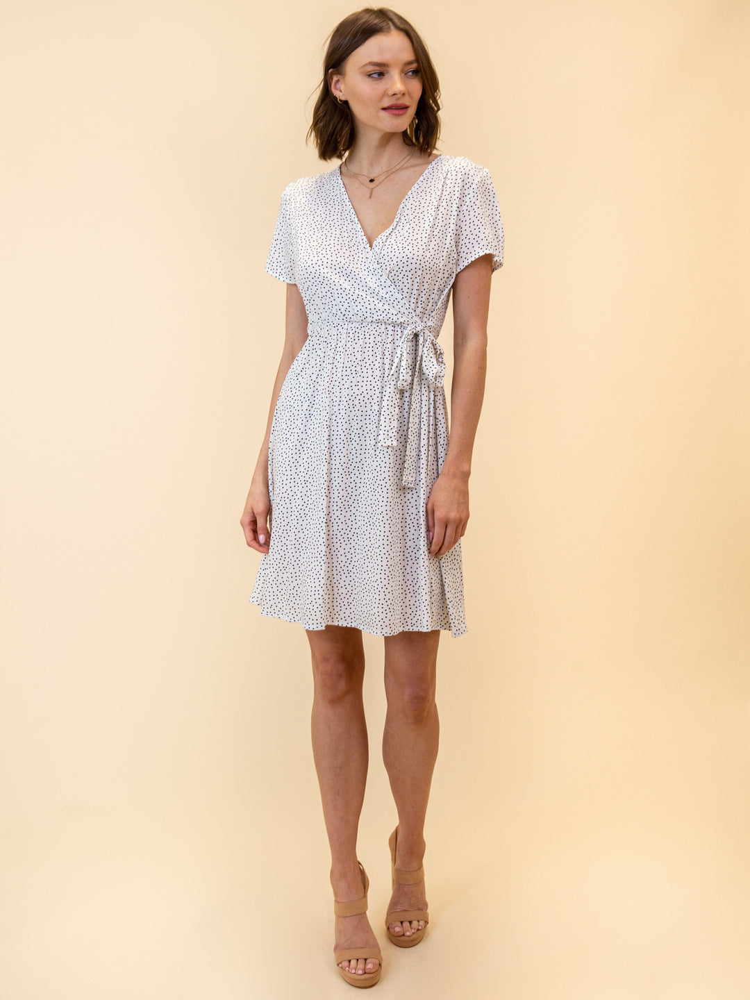 WOMEN'S MINI WRAP POLKA DOTS DRESS
