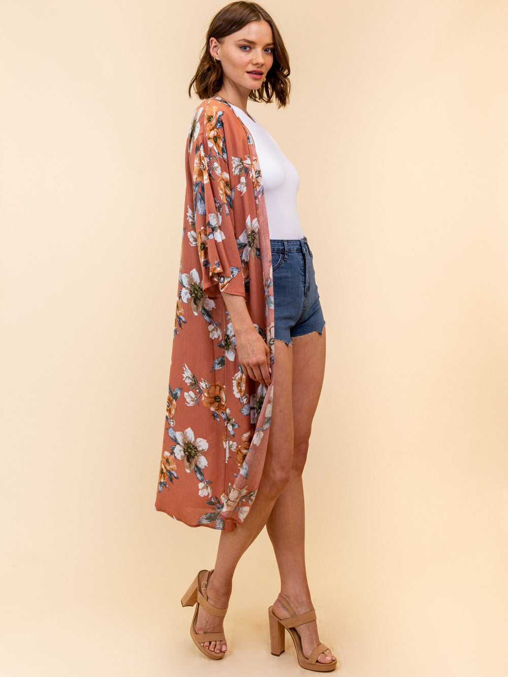 WOMEN'S LONG FLORAL KIMONO