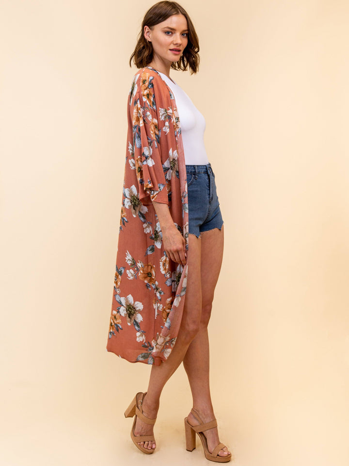 WOMEN'S LONG FLORAL KIMONO