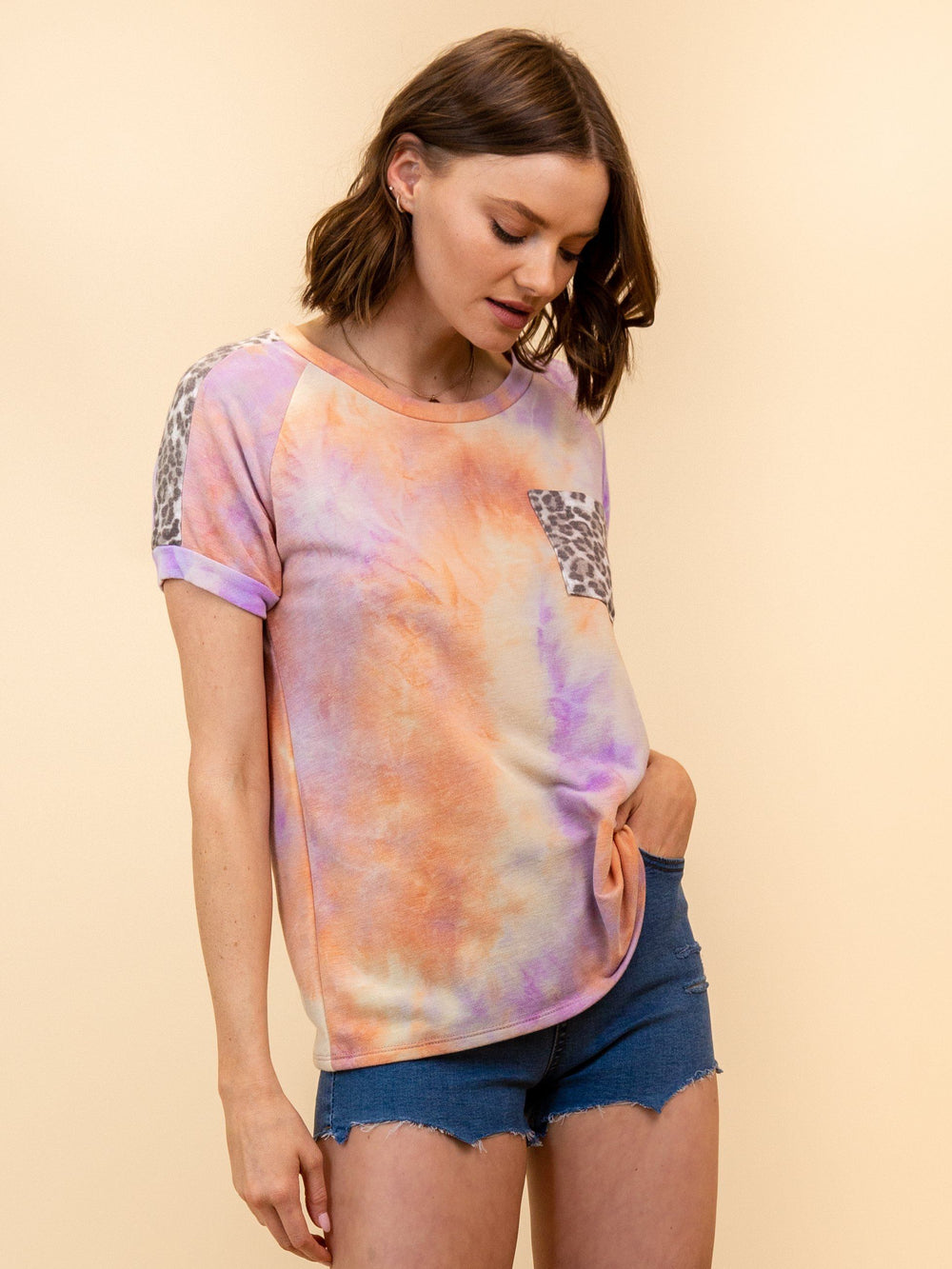 WOMEN'S ONE POCKET TIE DYE TOP