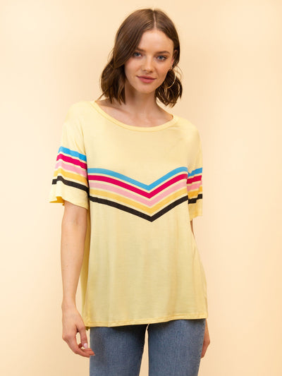WOMEN'S SHORT SLEEVE STRIPED KNIT TOP