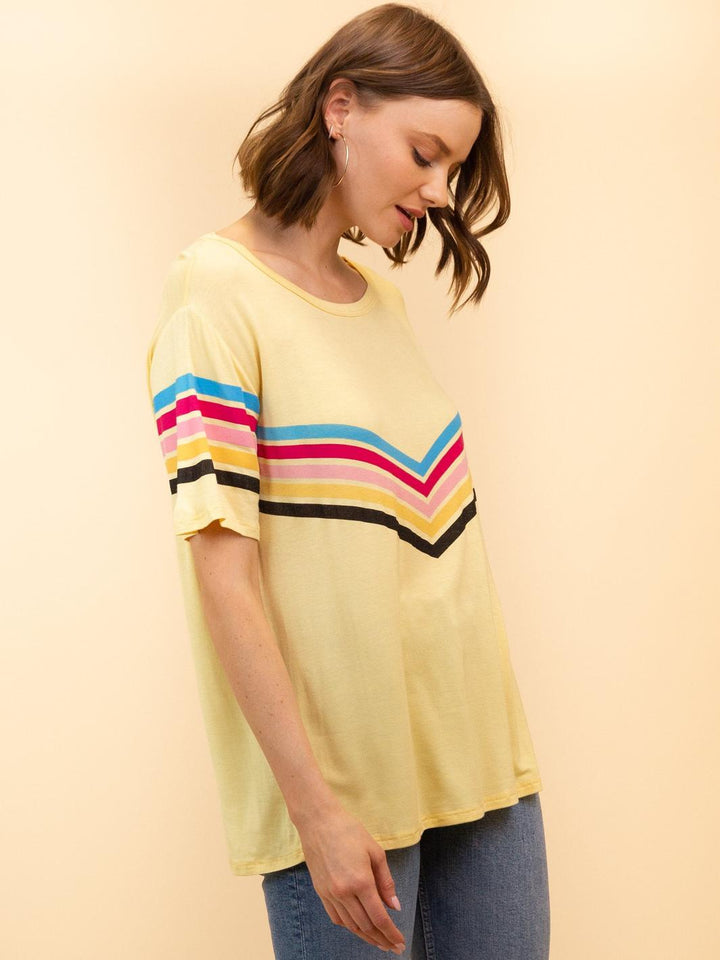WOMEN'S SHORT SLEEVE STRIPED KNIT TOP