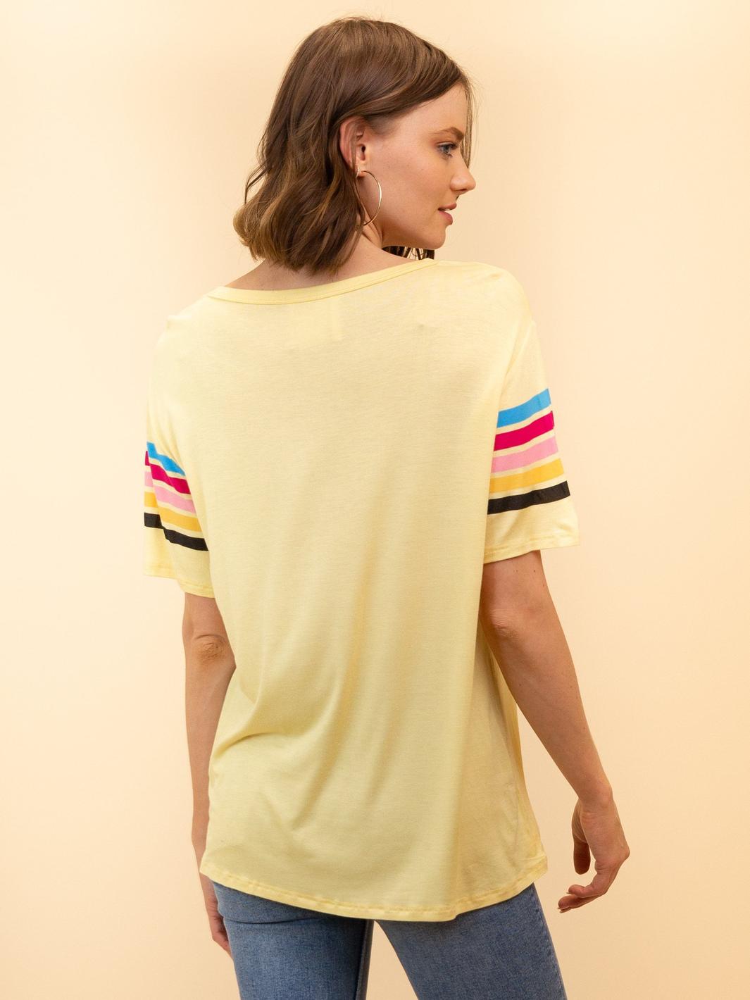 WOMEN'S SHORT SLEEVE STRIPED KNIT TOP