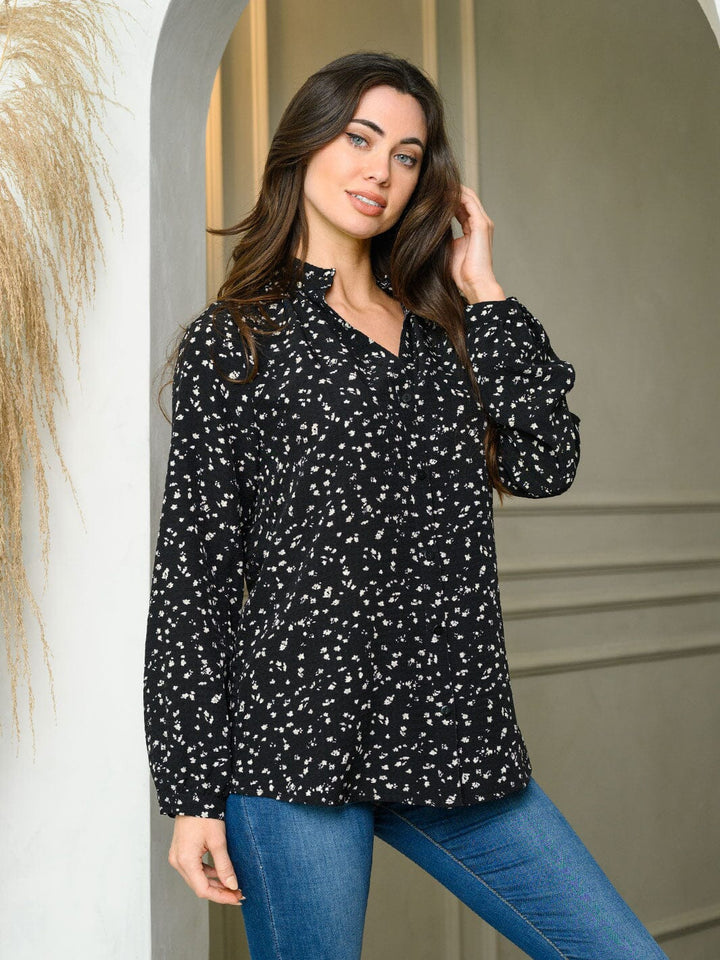 WOMEN'S LONG SLEEVE V-NECK ANIMAL PRINT BLOUSE TOP