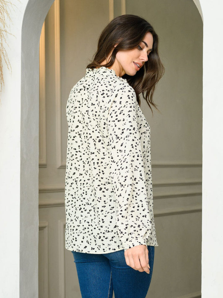 WOMEN'S LONG SLEEVE V-NECK ANIMAL PRINT BLOUSE TOP
